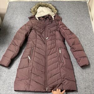 Eddie Bauer Jacket Woman’s Small Parka Puffer Faux Fur Purple Removable Hood